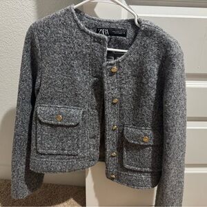 Zara Women Charcoal Textured Blazer